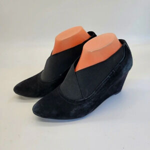 AK Anne Klein Flex Black Wedge Heel Shoes Slip On Women's Dorinda Suede Boot 8.5